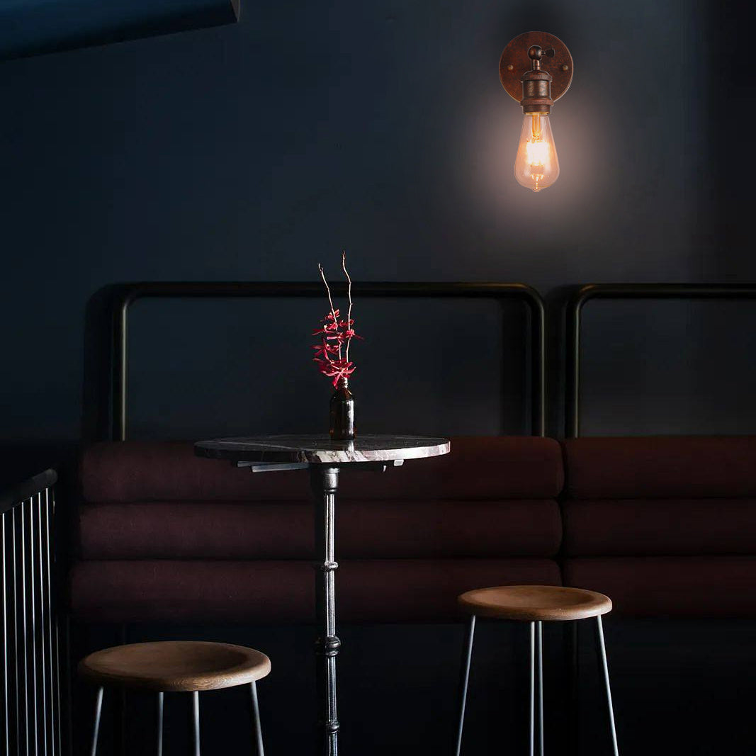 Contemporary Industrial Round Iron 1-Light Wall Sconce Lamp For Living Room