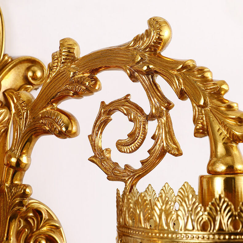 French Luxury Crystal Copper Carving 1/2 Light Wall Sconce Lamp