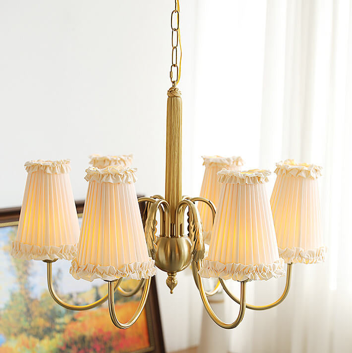 Vintage French Fabric Cone Shade 4/6/8 Light Chandelier