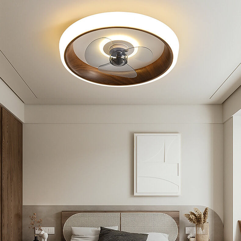 Nordic Minimalist Round Acrylic Wood Grain LED Flush Mount Ceiling Fan Light