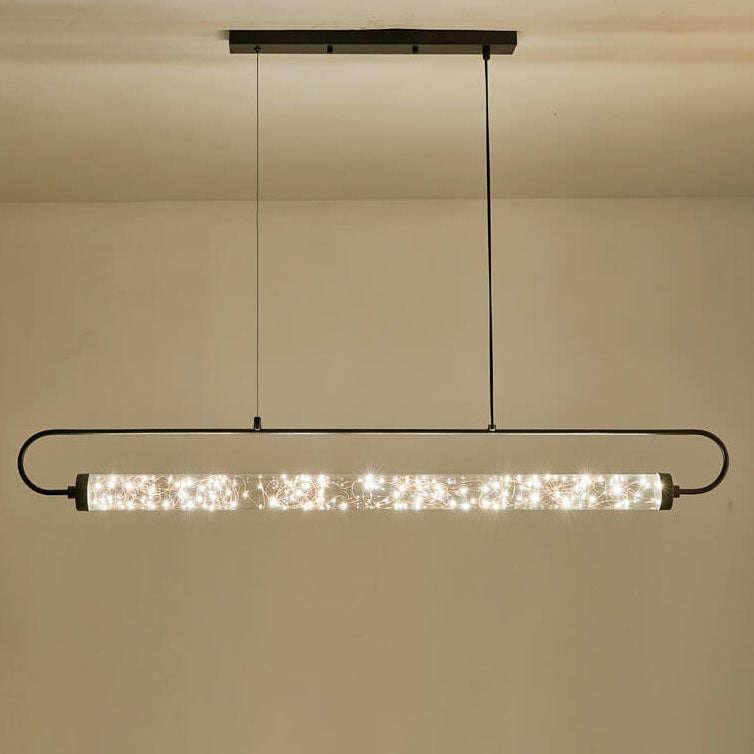 Nordic Light Luxury Starry Glass Long Strip LED Island Light Chandelier
