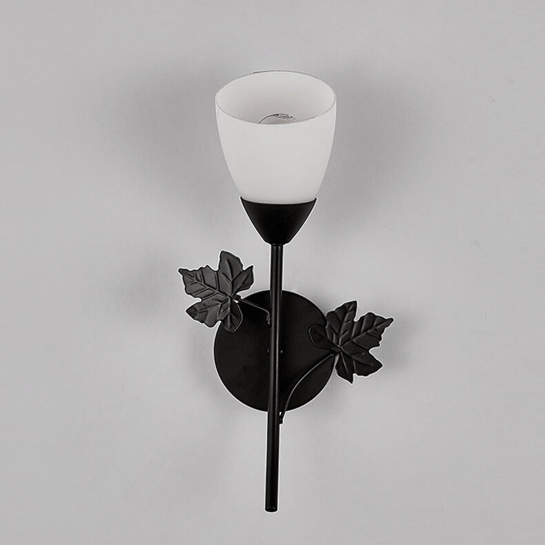 Contemporary Scandinavian Floral Iron Glass 1/2 Light Wall Sconce Lamp For Living Room