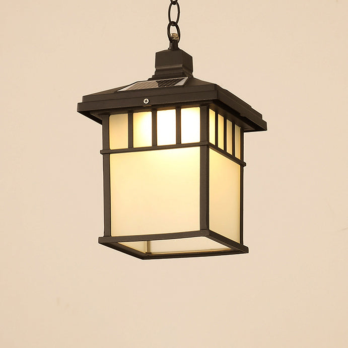 Traditional European Solar Waterproof Aluminum Glass Cubic Pane LED Pendant Light For Garden