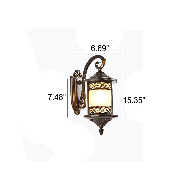 European Vintage Cylindrical Carved Outdoor Waterproof 1-Light Wall Sconce Lamp