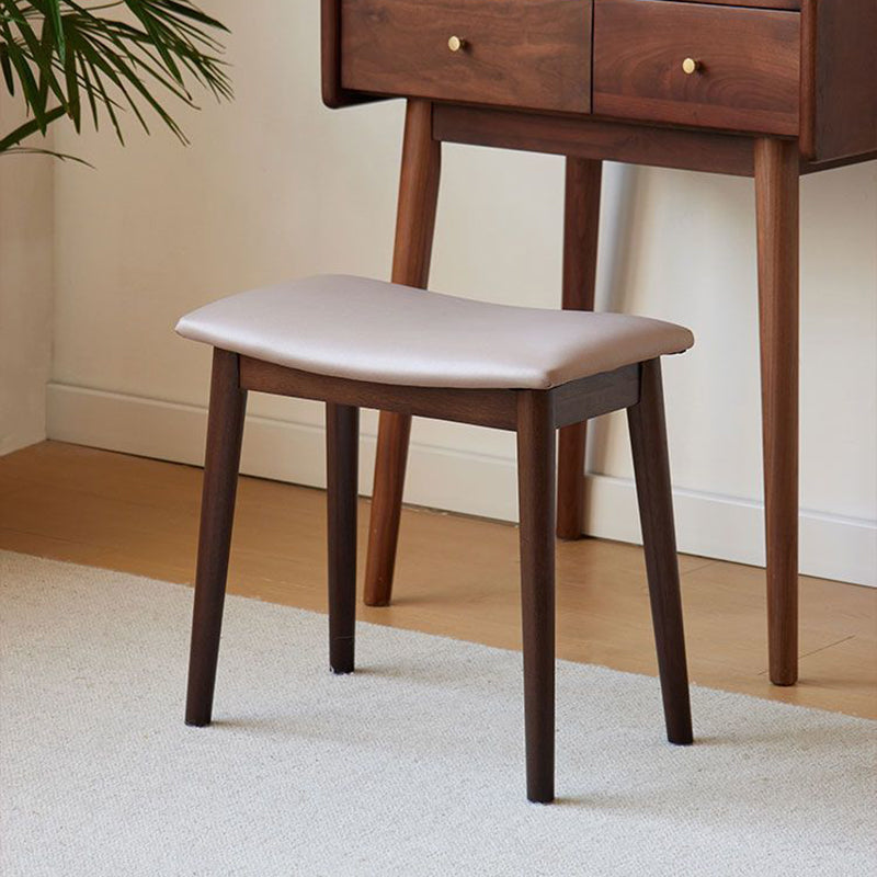 Modern Minimalist Rectangular Soft PU Leather Wood Vanity Stool For Bedroom