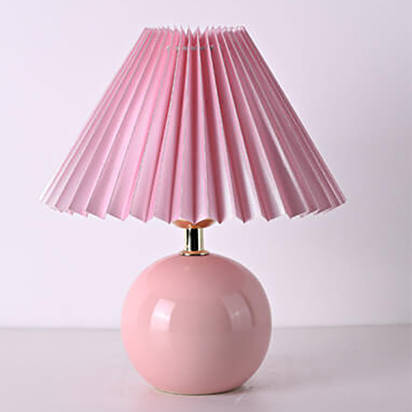 Vintage Pleated Fabric Lampshade Ceramic 1-Light Table Lamp