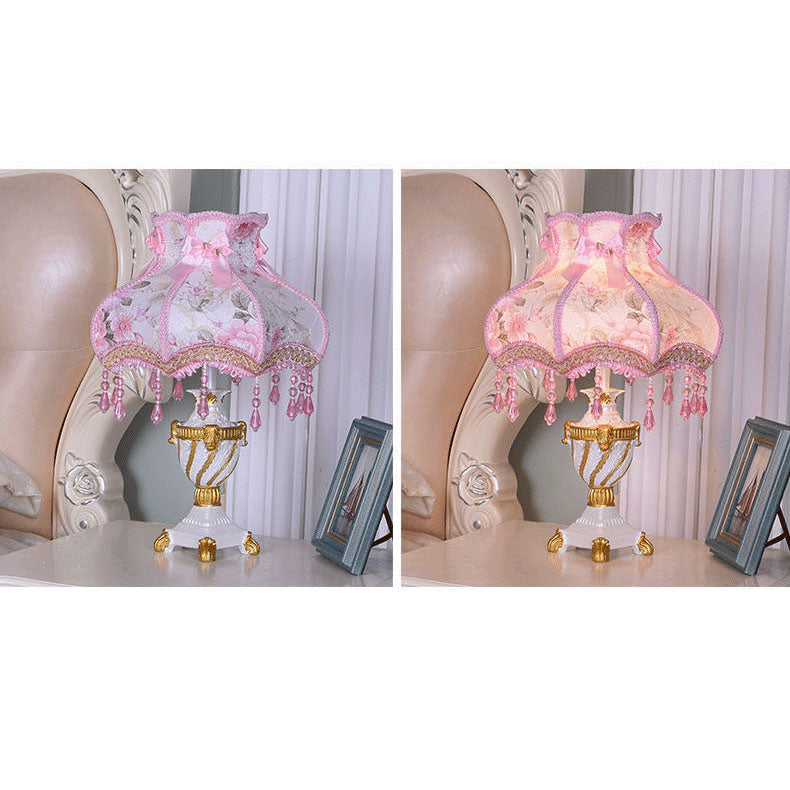 European Luxury Fabric Lace Resin 1-Light Table Lamp