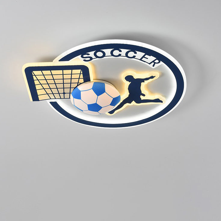 Contemporary Creative Kids Round Basketball Football Iron Acrylic LED Flush Mount Ceiling Light For Bedroom