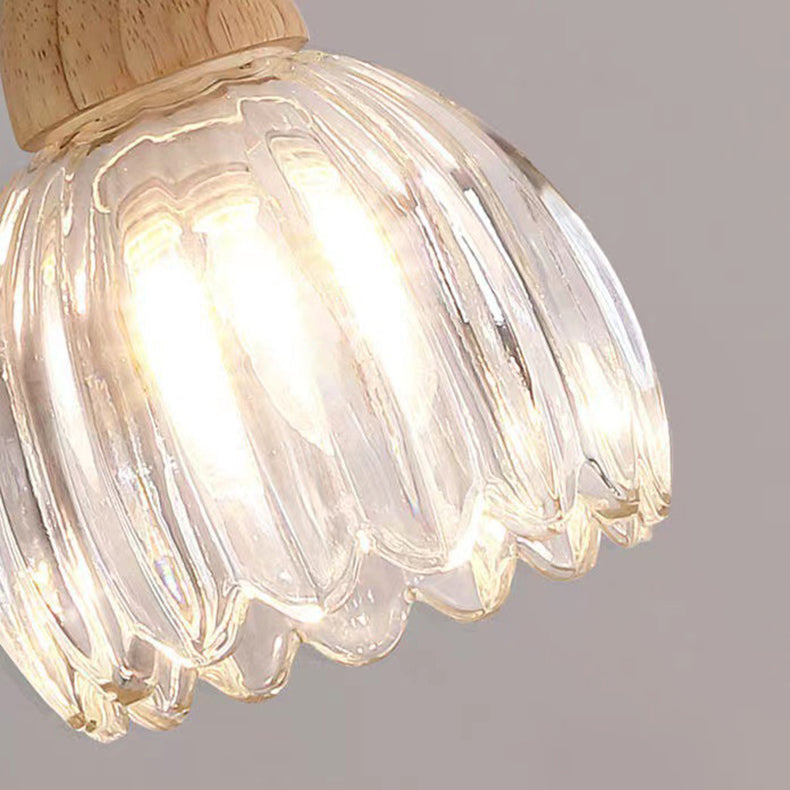 Traditional Japanese Rubber Wood Glass Flower 1-Light Semi-Flush Mount Ceiling Light For Hallway