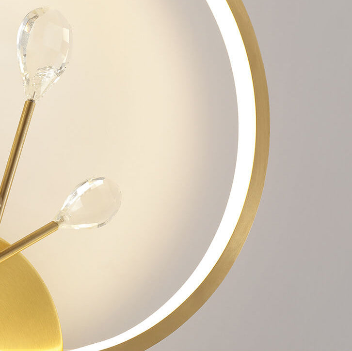 مصباح حائط LED دائري الشكل على شكل فرع شجرة كريستالي نحاسي فاخر عصري