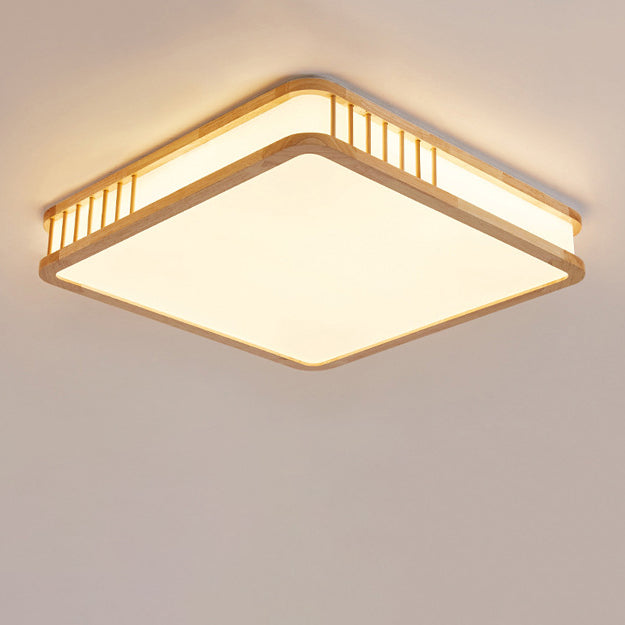 Japanese Minimalist Log Square LED Flush Mount Ceiling Light