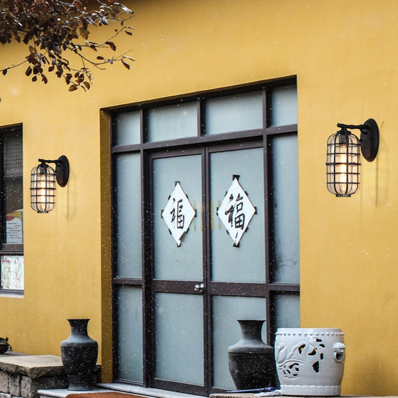 Contemporary Industrial Waterproof Lantern Aluminum Glass 1-Light Wall Sconce Lamp For Outdoor
