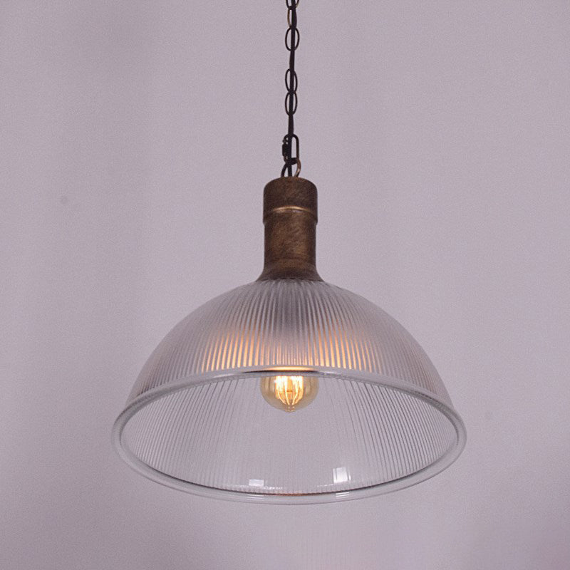 Contemporary Industrial Iron Vertical Ribbed Glass Semicircle 1-Light Pendant Light For Dining Room