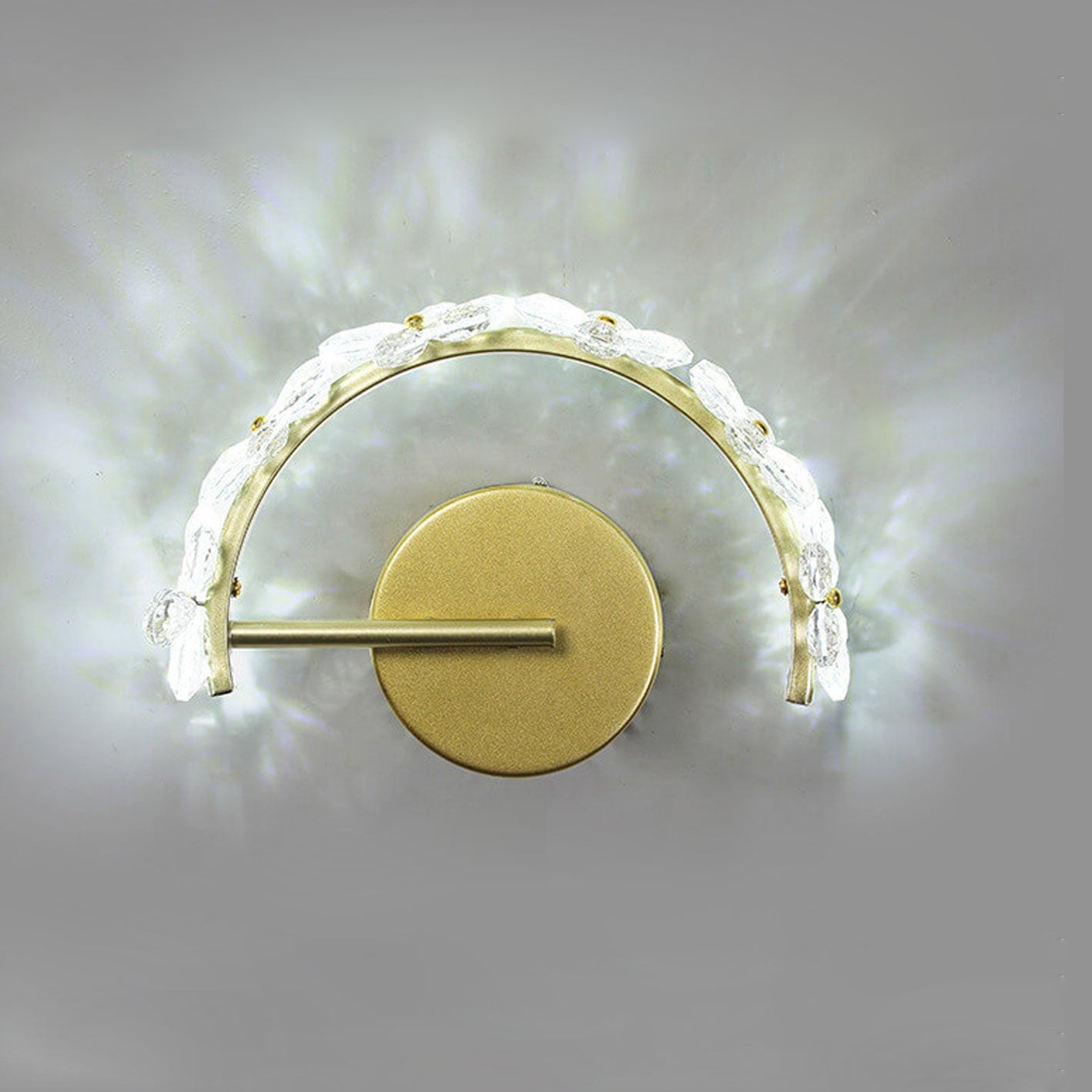 Nordic Gold Crystal Flower Half Circle LED Wall Sconce Lamp