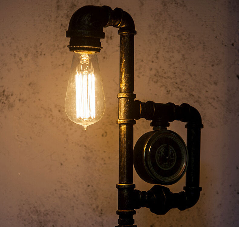 Traditional Vintage Pipe Metal Glass 1-Light Table Lamp For Study Room