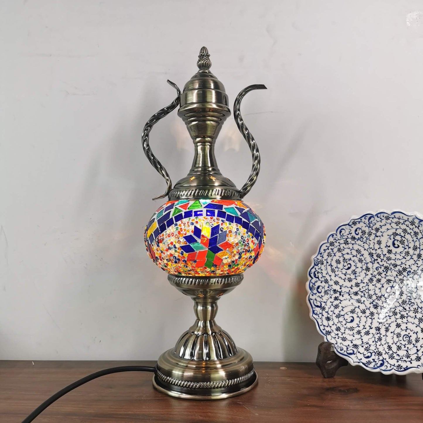 Turkish Vintage Handmade Glass Coffee Pot Design 1-Light Table Lamp