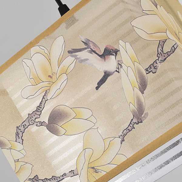 モダンチャイニーズファブリックスクエアマグノリア1ライトセミフラッシュマウントシーリングライト