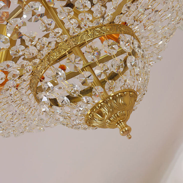 European Light Luxury Round All Brass Glass 4/5-Light Flush Mount Lighting