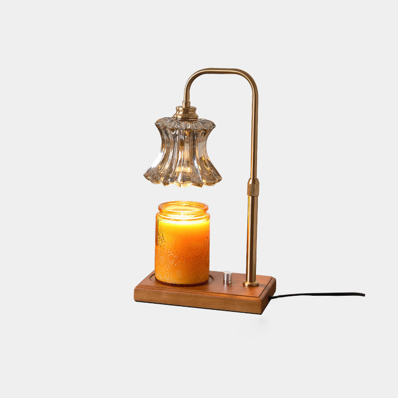 Traditional Vintage Pleated Glass Hardware Solid Wood 1-Light Melting Wax Table Lamp For Living Room