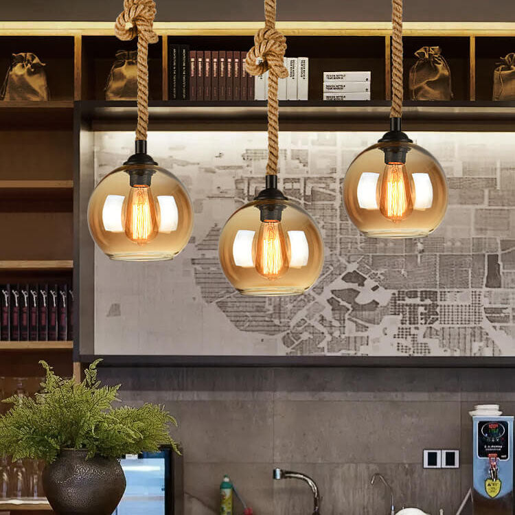 Retro Rope Hanging 1-Light Glass Globe Pendant Light