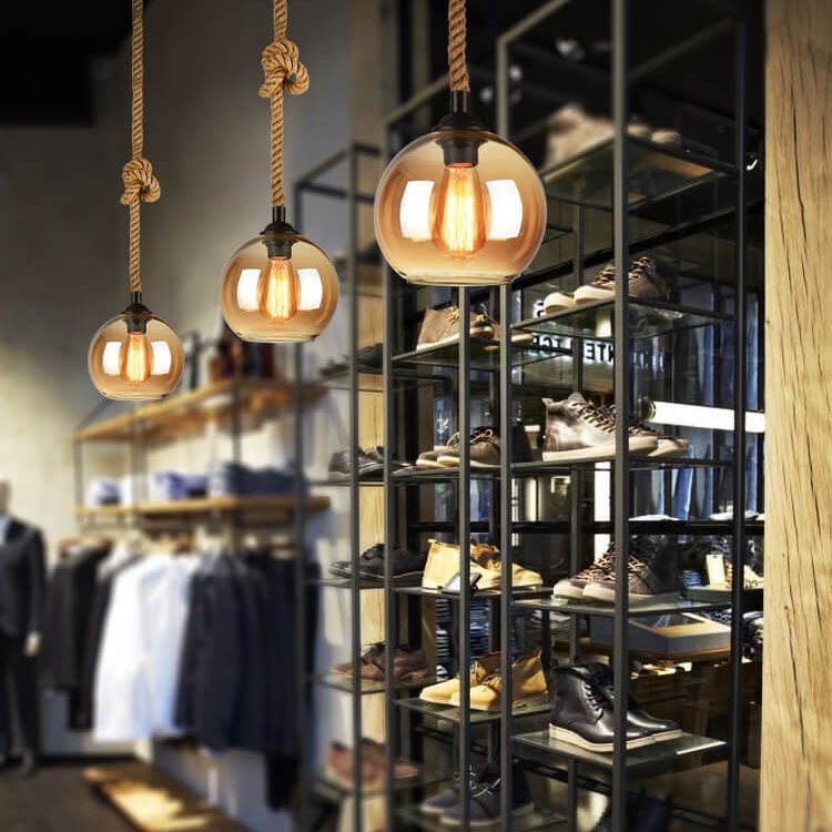 Retro Rope Hanging 1-Light Glass Globe Pendant Light
