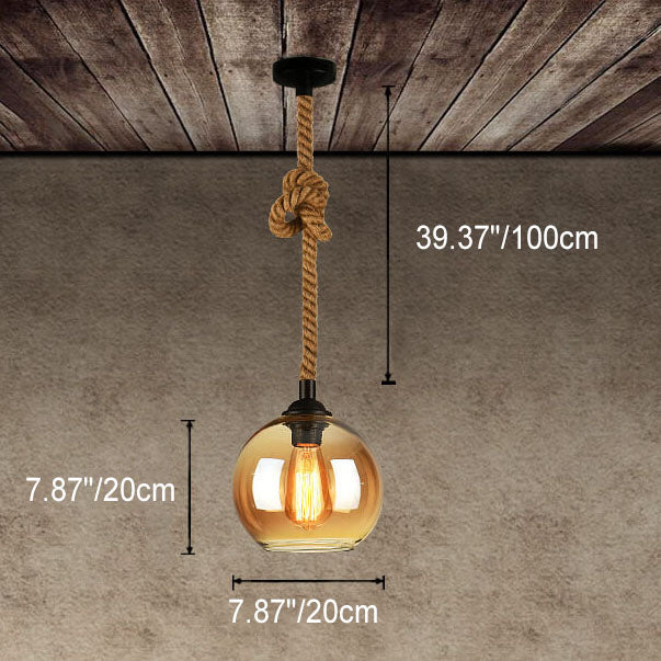 Retro Rope Hanging 1-Light Glass Globe Pendant Light