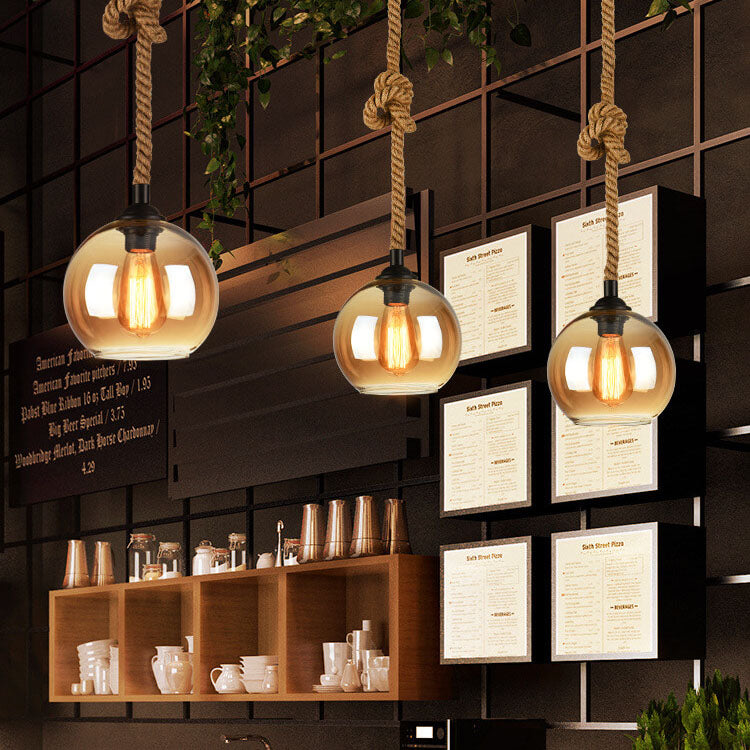 Retro Rope Hanging 1-Light Glass Globe Pendant Light