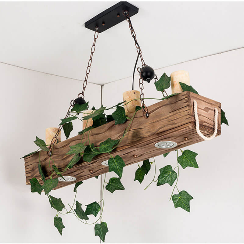 Vintage Wooden Cylinder 7-Light Plants Chandeliers