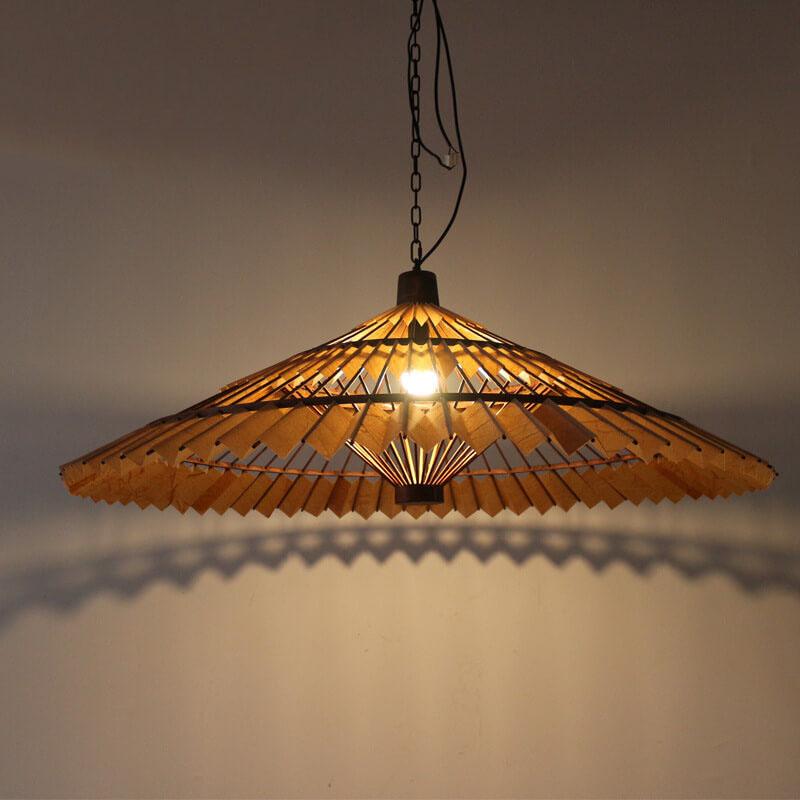 Antique Solid Wood Parchment Umbrella Shaped 1-Light Pendant Light