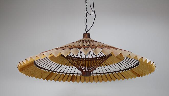 Antique Solid Wood Parchment Umbrella Shaped 1-Light Pendant Light