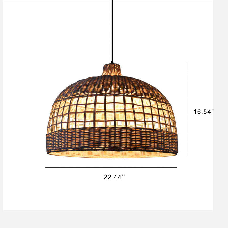 Vintage Rattan Weaving 1-Light Dome Pendant Light