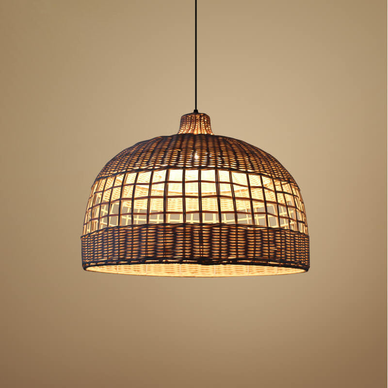 Vintage Rattan Weaving 1-Light Dome Pendant Light