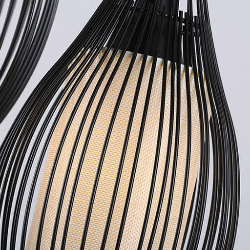 Vintage Iron Black Teardrop Shaped Hanging 3-Light Chandeliers