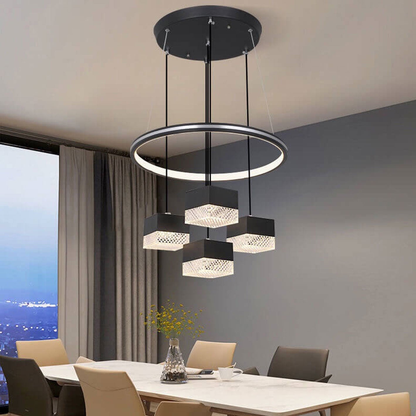 ثريا LED مربعة الشكل مصنوعة من الحديد المطاوع والألومنيوم بتصميم عصري بسيط