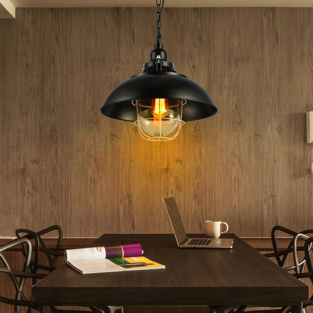 Traditional Colonial Round Pot Lid Iron 1-Light Pendant Light For Living Room