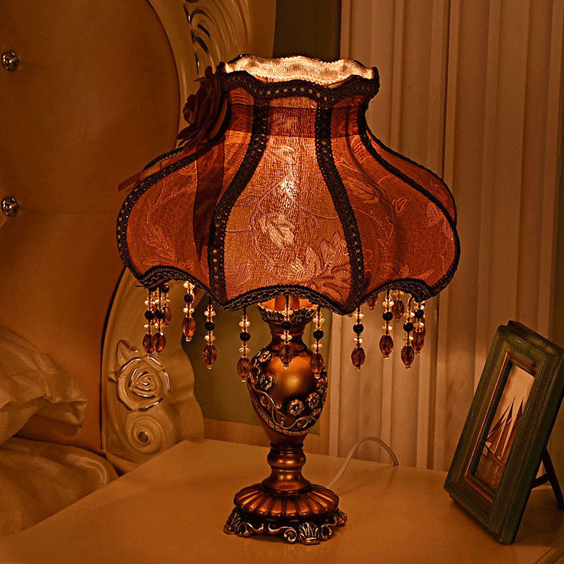 European Luxury Fabric Lace Resin 1-Light Table Lamp