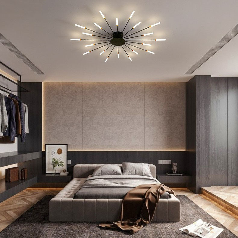 Modern Minimalist Round Radiant Iron Acrylic LED Semi-Flush Mount Ceiling Light For Living Room