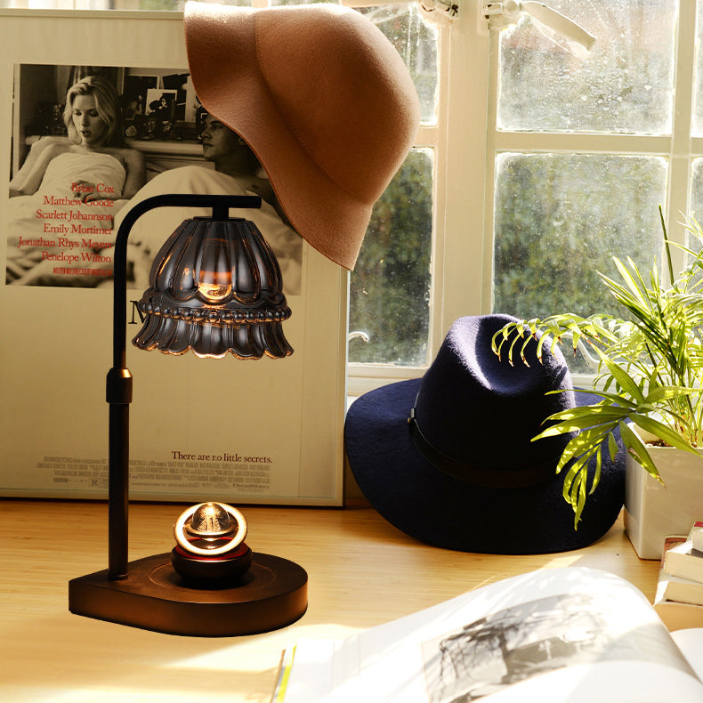 Modern Art Deco Flower Type Wooden Glass 1-Light Melting Wax Table Lamp For Bedroom
