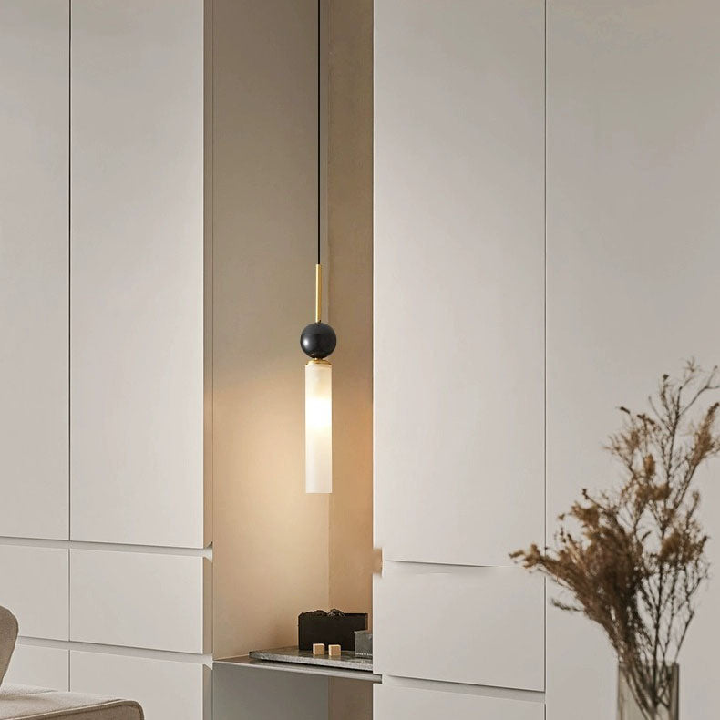 Modern Simplicity Marble Copper Cylinder 1-Light Pendant Light For Bedroom