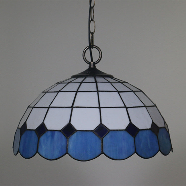 Tiffany Vintage Gemstone Stained Glass Dome 3-Light Pendant Light