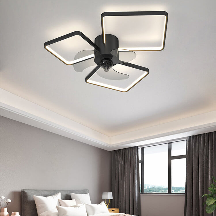 مروحة سقف LED بتصميم هندسي مربع دائري فاخر بإضاءة عصرية مثبتة على السقف