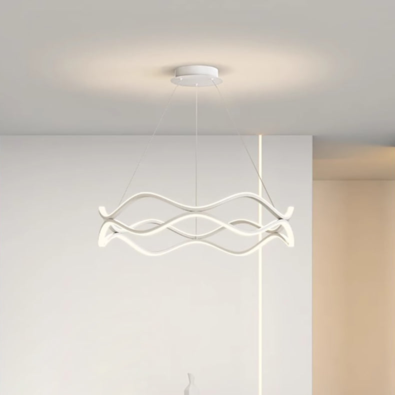 Contemporary Nordic Iron Aluminum Silica Round Wave LED Chandelier For Dining Room