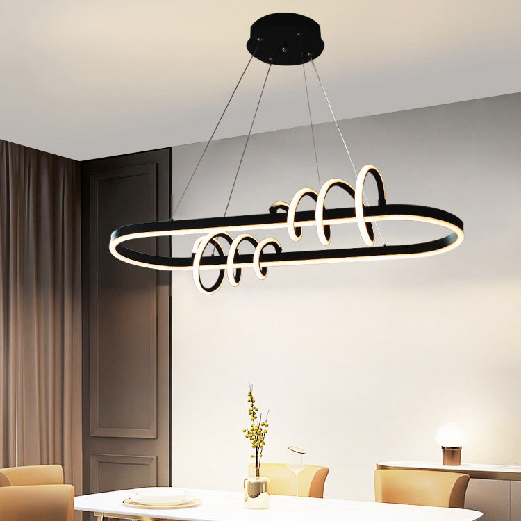 Modern Minimalist Oval Spiral Iron Aluminium Silicone LED Island Light Chandelier For Dining Room