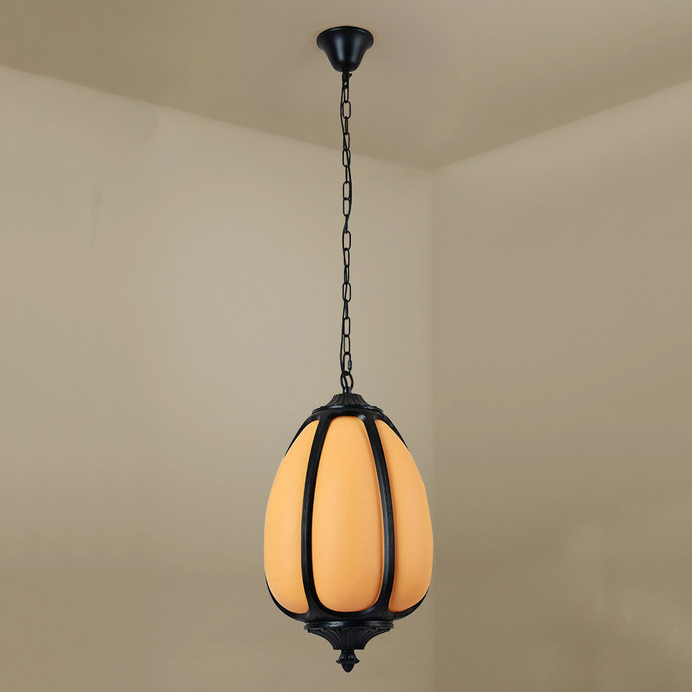 Traditional Chinese Waterproof Aluminum PC Dolomite Elliptical Pumpkin 1-Light Pendant Light For Ourdoor Patio