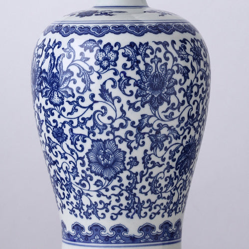 Traditional Chinese Ceramic Vase Cone Fabric 1-Light Table Lamp For Home Office