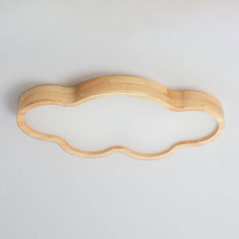 Scandinavian Modern Minimalist Clouds Stars Rubber Wood Acrylic LED Flush Mount Ceiling Light