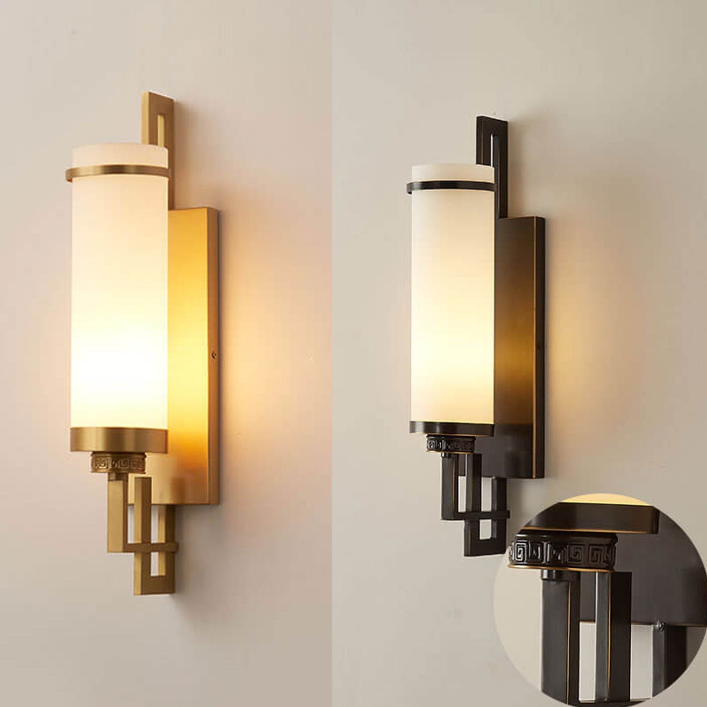 Modern Chinese Simple Glass Full Copper 1-Light Wall Sconce Lamp