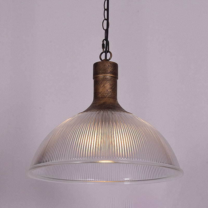 Contemporary Industrial Iron Vertical Ribbed Glass Semicircle 1-Light Pendant Light For Dining Room