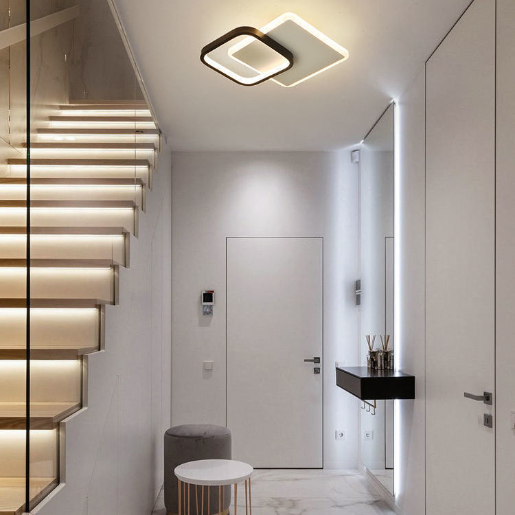 مصباح سقف LED معدني هندسي معاصر من الحديد بتصميم اسكندنافي، يُثبّت في الردهة