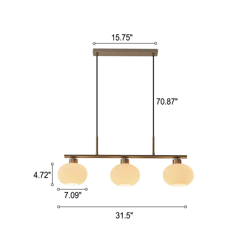 Nordic Long Light Luxury Glass Dome Shade 3-Light Chandelier
